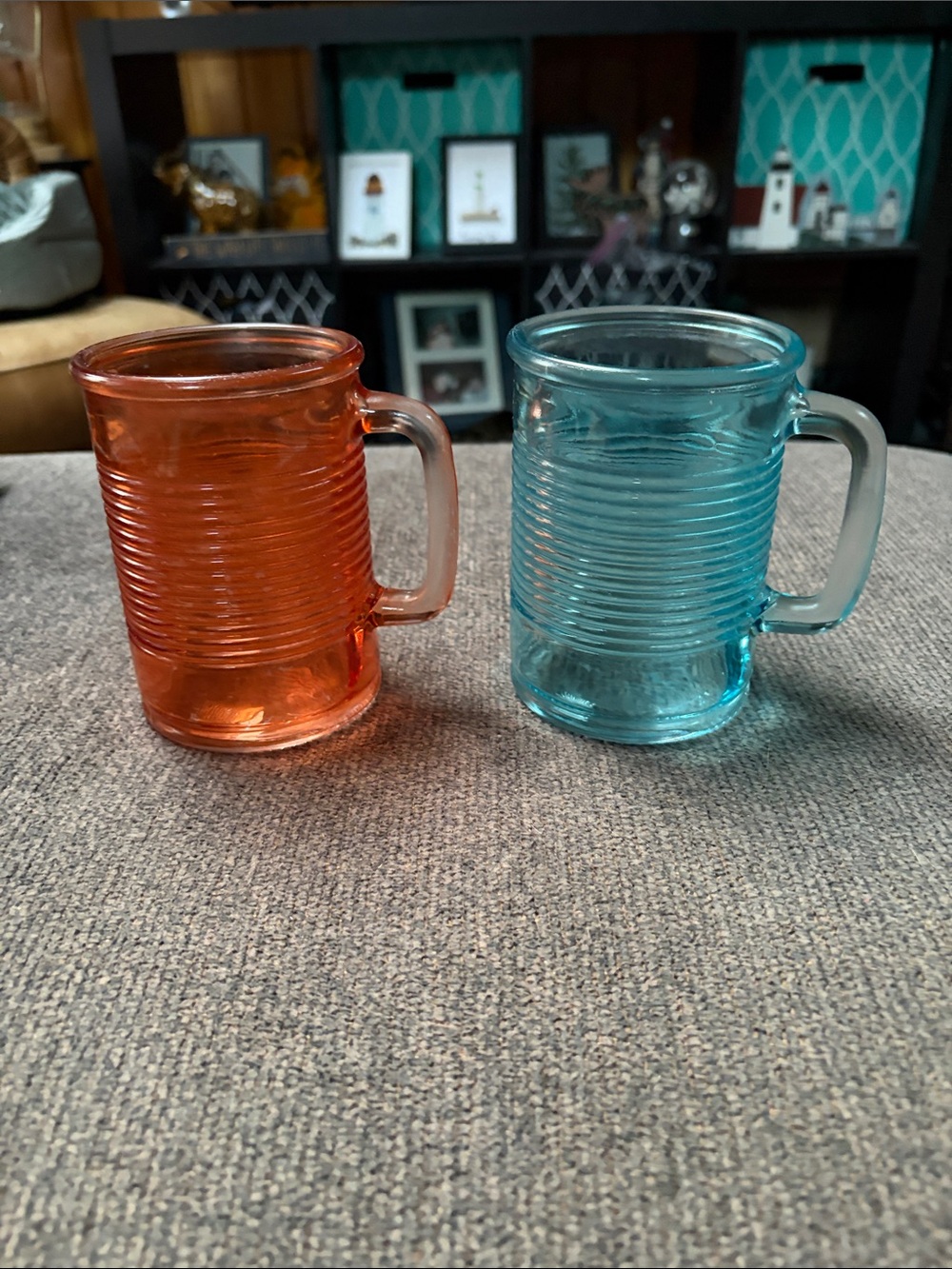 Glass Ribbed Mug Set - Orange and Blue